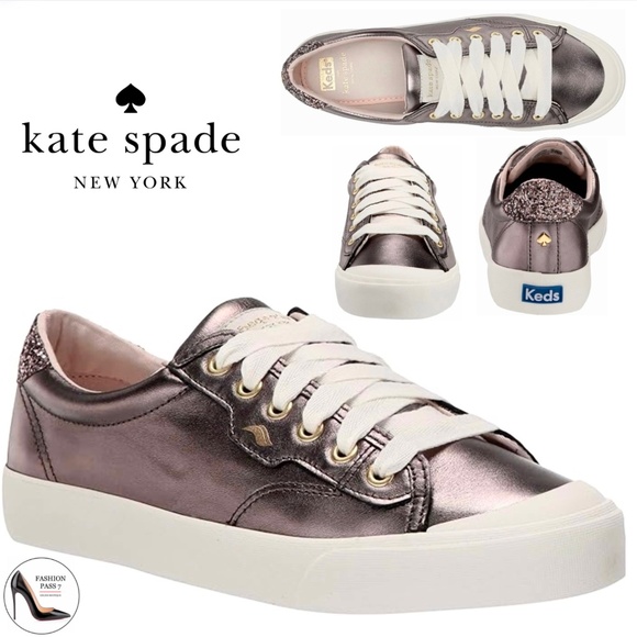 KEDS X Kate Spade Crew Kick 75 Shimmer Pewter Leather Sneakers Flat Shoes 9.5 - Picture 1 of 16